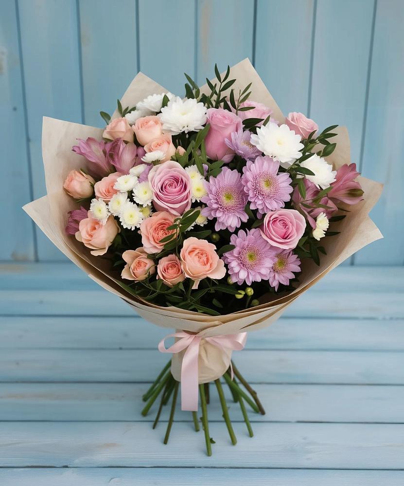 Букет цветов из: Хризантемы, Розы и Альстромерии в Туголесский Бор