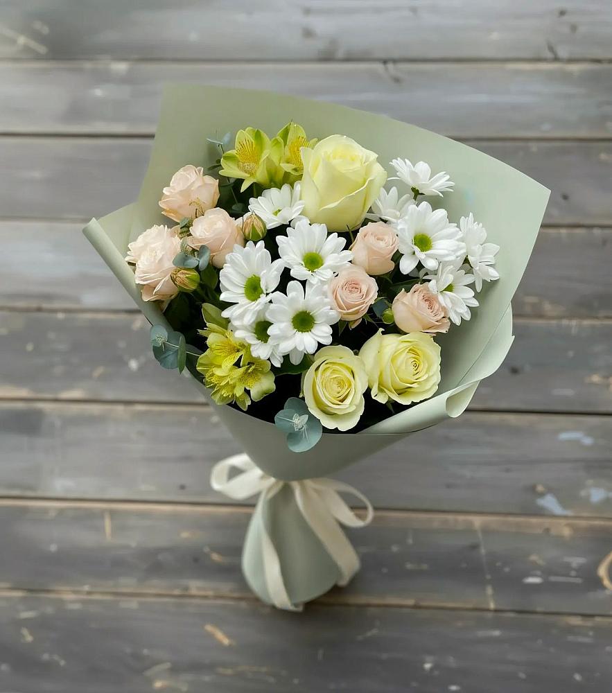 Букет цветов из: Альстромерии, Розы и Хризантемы в Туголесский Бор