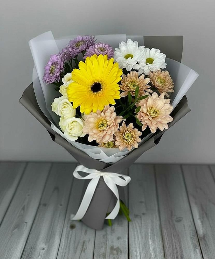 Букет цветов из: Розы, Герберы и Хризантемы в Туголесский Бор