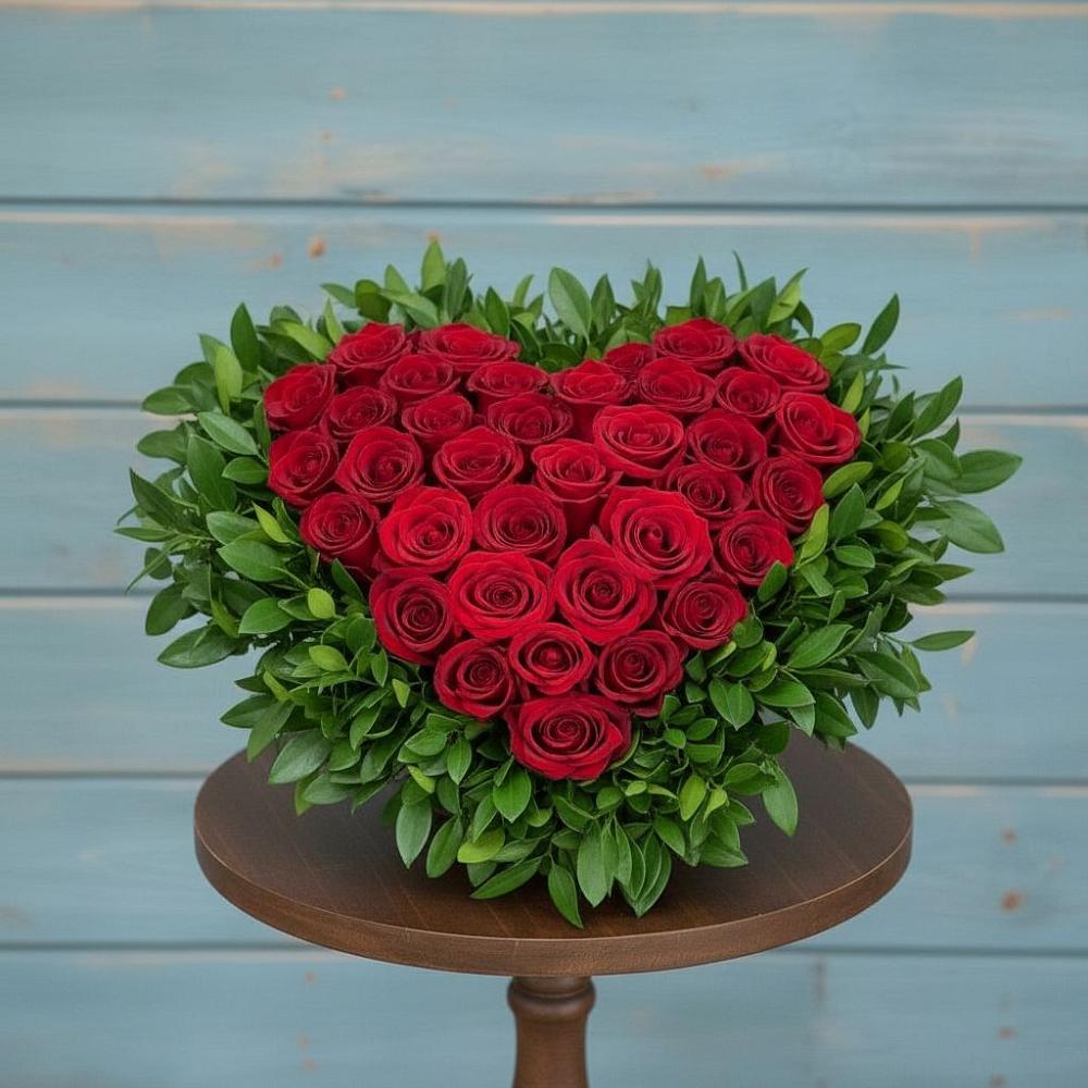 Цветочная композиция из Розы в виде сердца в Туголесский Бор