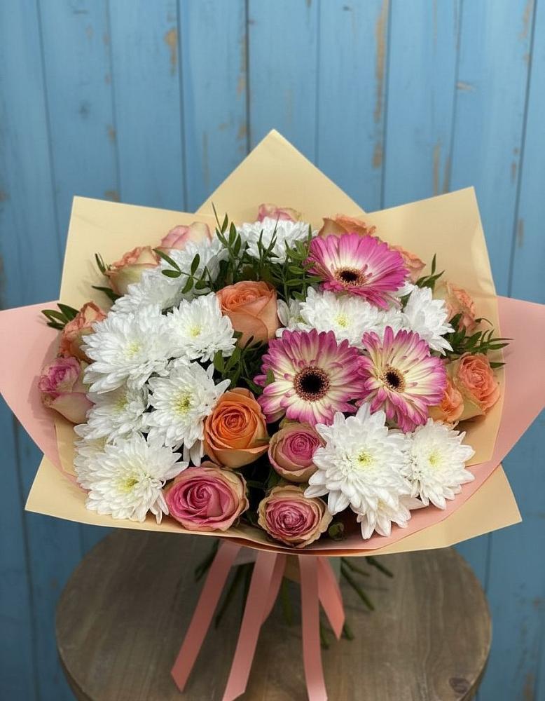Букет цветов из: Розы, Герберы и Хризантемы в Туголесский Бор