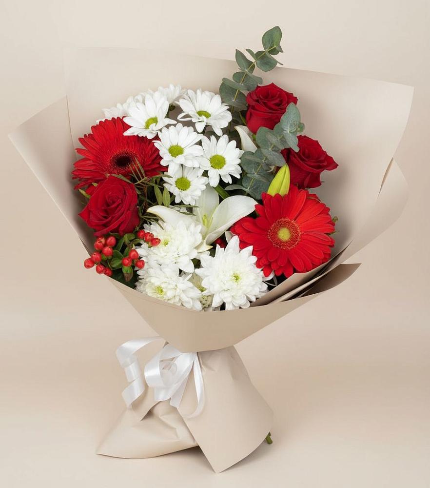 Букет цветов из: Розы, Хризантемы, Герберы и Лилии в Туголесский Бор