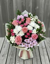 Букет цветов из:  Альстромерии, Гвоздики, Розы и Хризантемы в Туголесский Бор