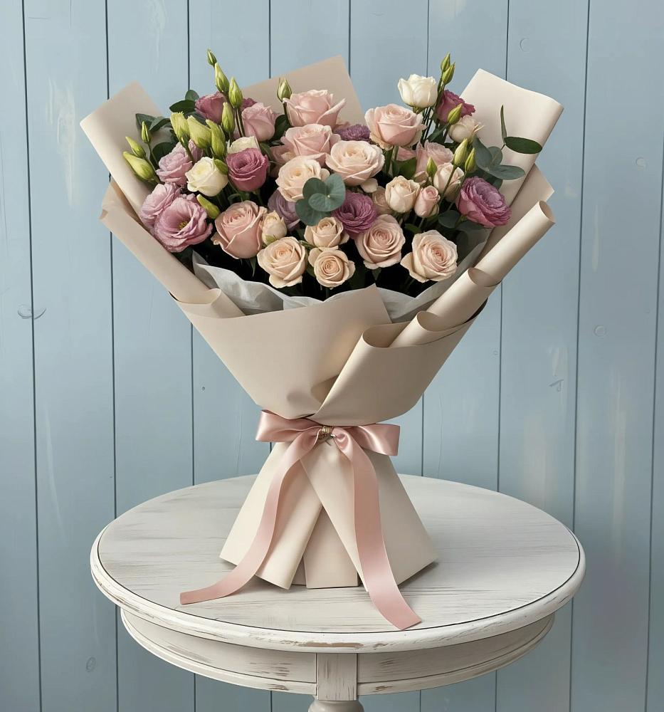 Букет цветов из: Розы и Лизиантусы в Туголесский Бор